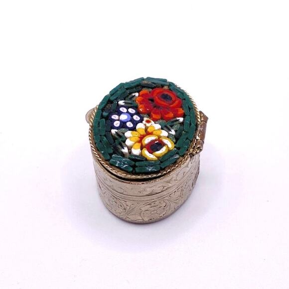 Micro Mosaic Millefiori Gilded Italian Pill Box - Picture 7 of 8